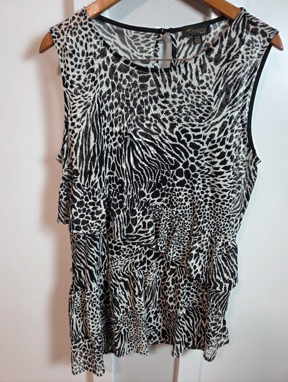 Thalia Sodi Women's Animal Print Tiered Sleeveless Mesh Top - Size L